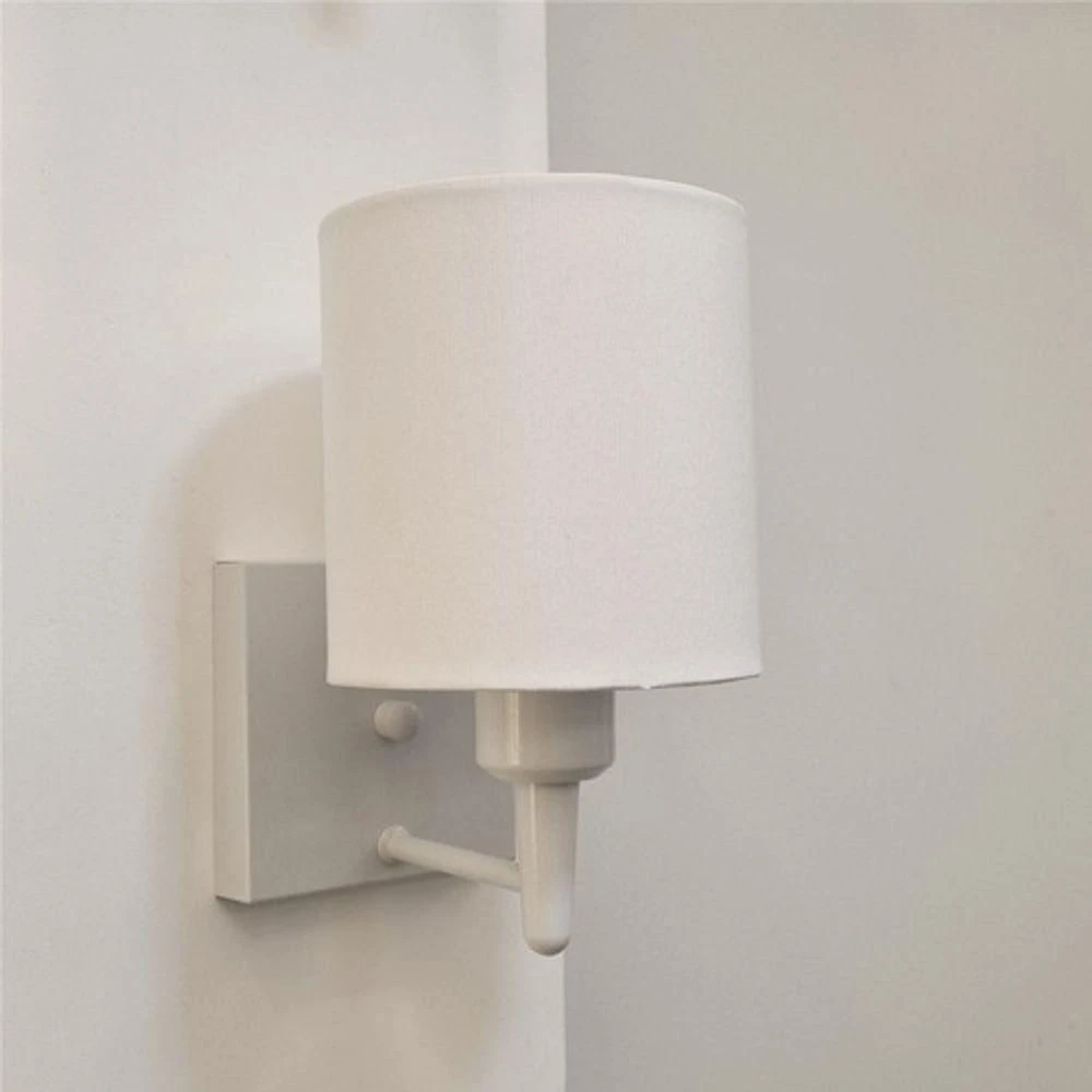 Arandela Quadrada Md-2033 Branco Cúpula Em Tecido Cilíndrica Branco - Bivolt