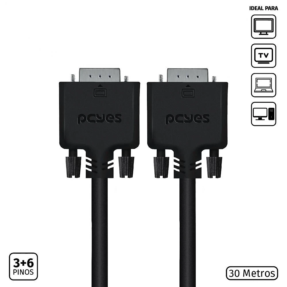 Cabo De Vídeo Vga 3+6 15 Pinos Macho Para Vga 3+6 15 Pinos Macho 28awg Puro Cobre 30 Metros