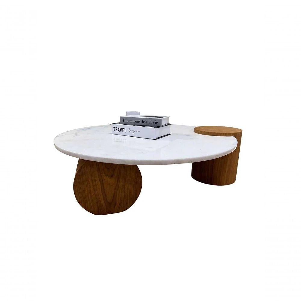 Mesa de Centro Orbita Redonda Vidro Madeira 100CM Modelar Art Moveis