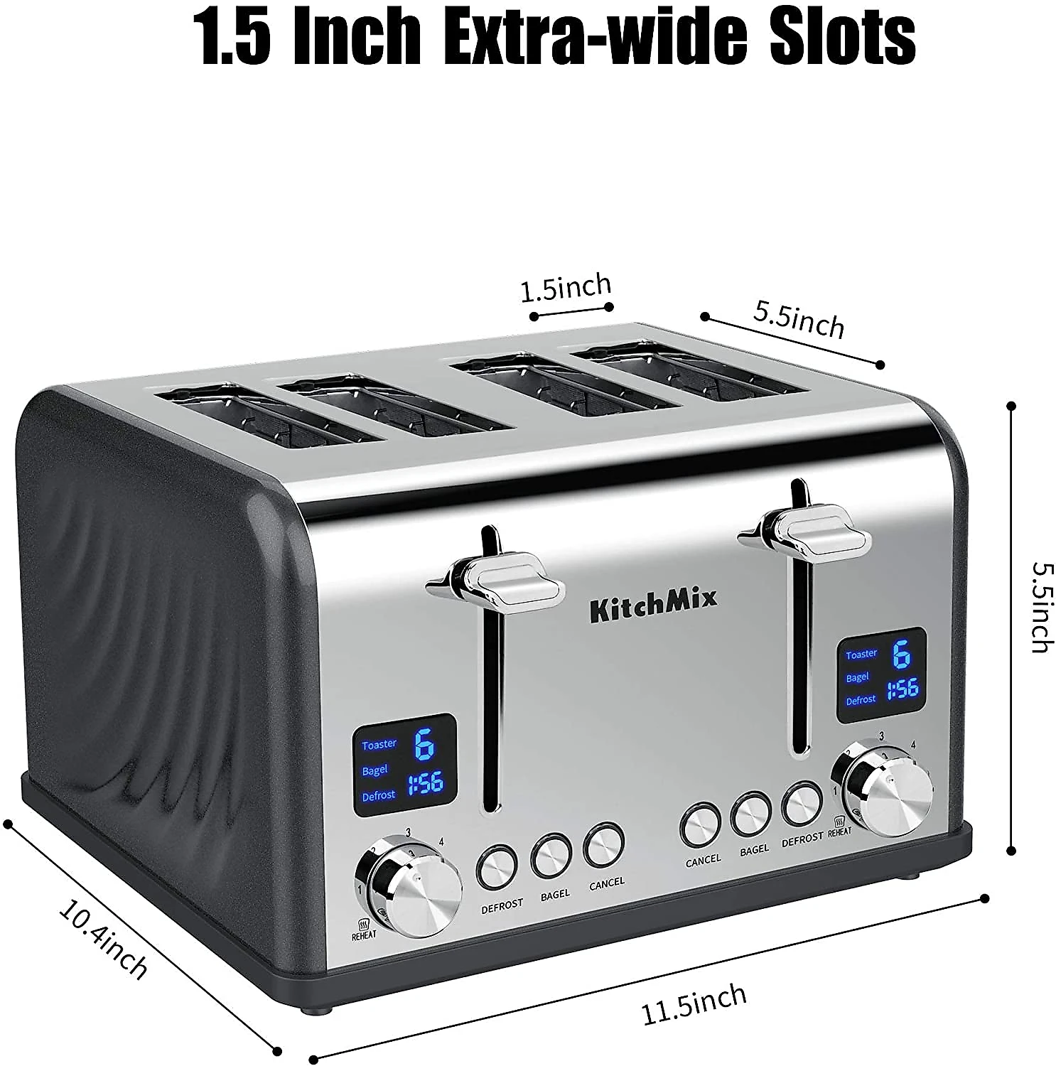 KitchMix Torradeira de 4 Fatias com Temporizador LCD 1650W110V Cinza