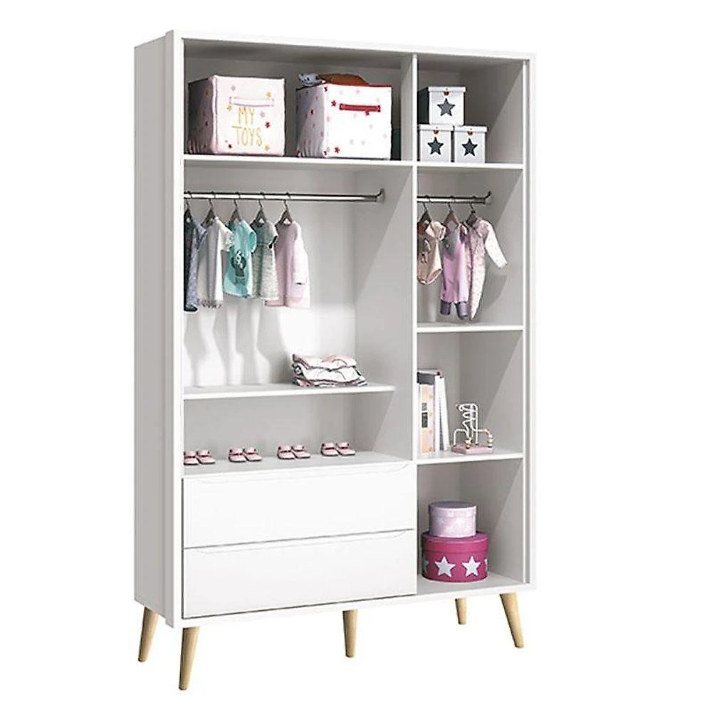 Quarto De Bebê Theo 3 Portas Com Cômoda Branco Acetinado Pés Madeira Natural - Reller