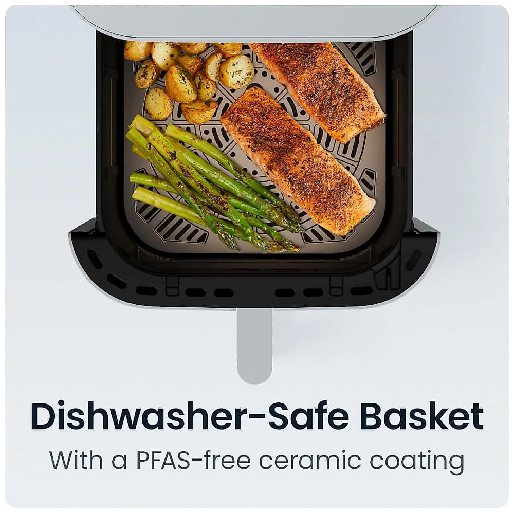 Fritadeira elétrica sem óleo 7,6L Chefman Crispinator cinza concreto cesta cerâmica janela de visualização 6 funções 1700W 110V
