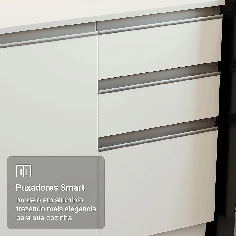 Armário de Cozinha Completa 100% MDF 310 cm Smart 02 Branco