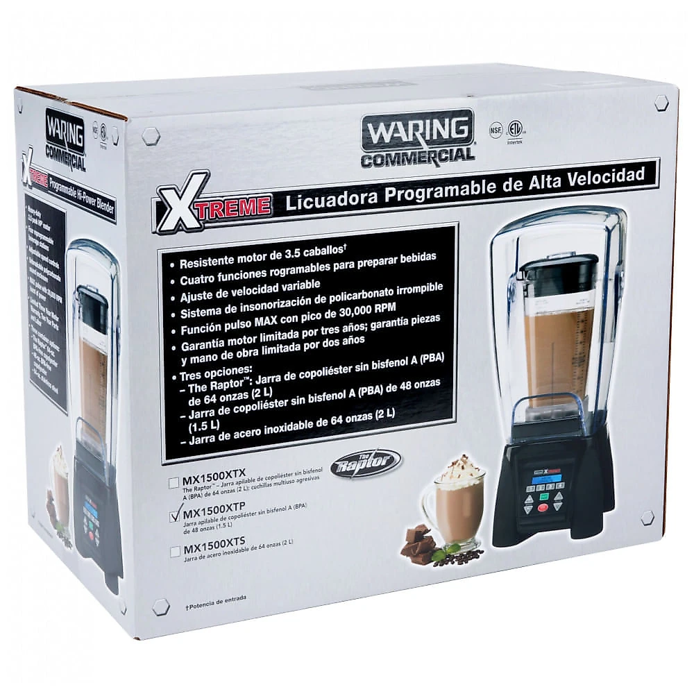 Miniatura Liquidificador Industrial Waring MX1500XTXP Xtreme 3 1/2 hp com Teclado Programável, Tela LCD, Velocidade Ajustável e Recipiente de 1