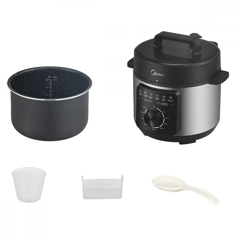 Panela De Pressão Elétrica Mecânica 4L Midea Portáteis Preto/inox 220V