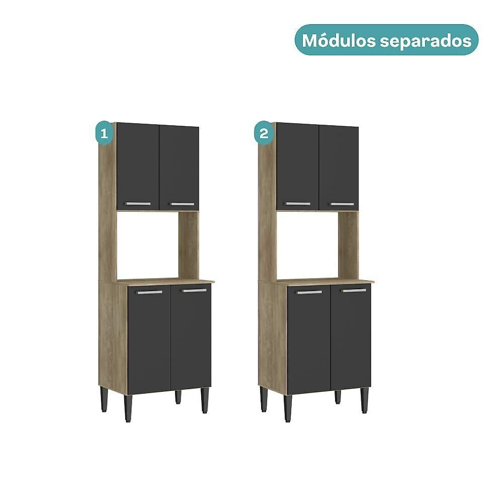 Cozinha Arizona 8 Portas sem Gavetas MDF MDP 120,0CM Carvalho com Preto Móveis Carraro