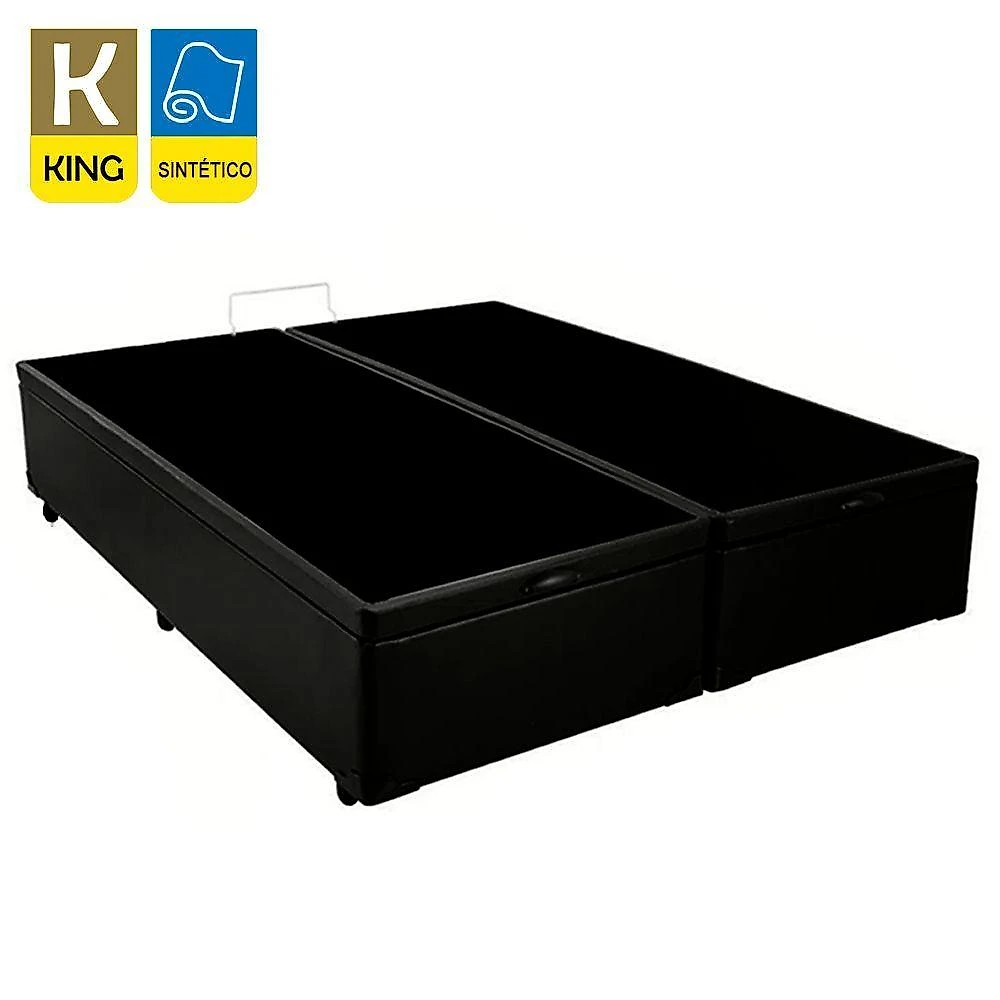 Cama Box Baú King Bipartido Sintético Sereneprime Preto 192x203x44