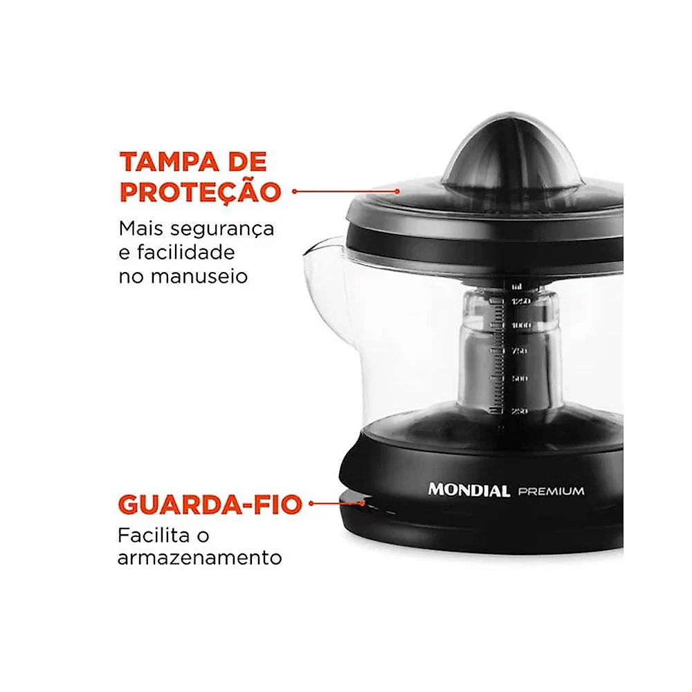 Espremedor de Frutas E-02 Premium 30 W Motor Reversível Mondial Preto - 110V