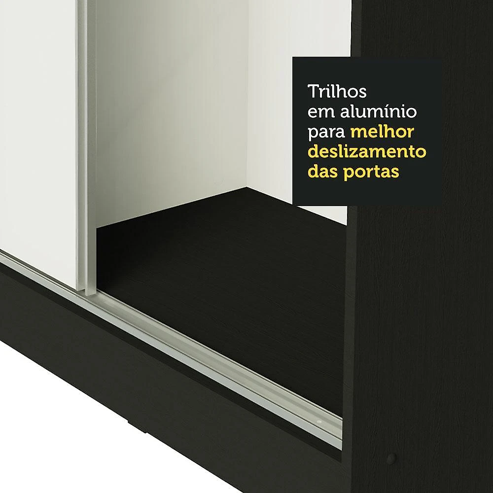 Guarda roupa casal 100% mdf madesa royale 3 portas de correr - preto/branco/preto