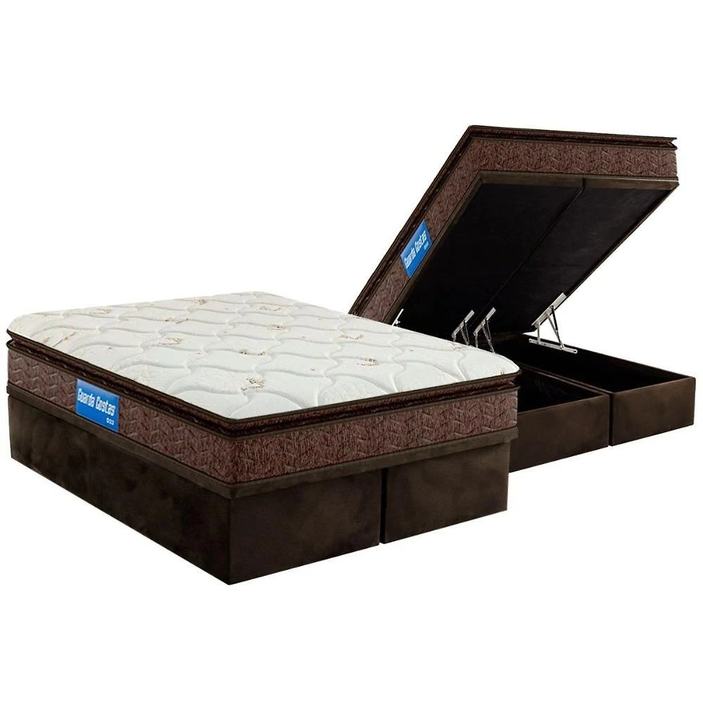 Conjunto Box Baú Queen: Colchão Espuma Probel D33 Guarda Costas Plus Base Suede Brown