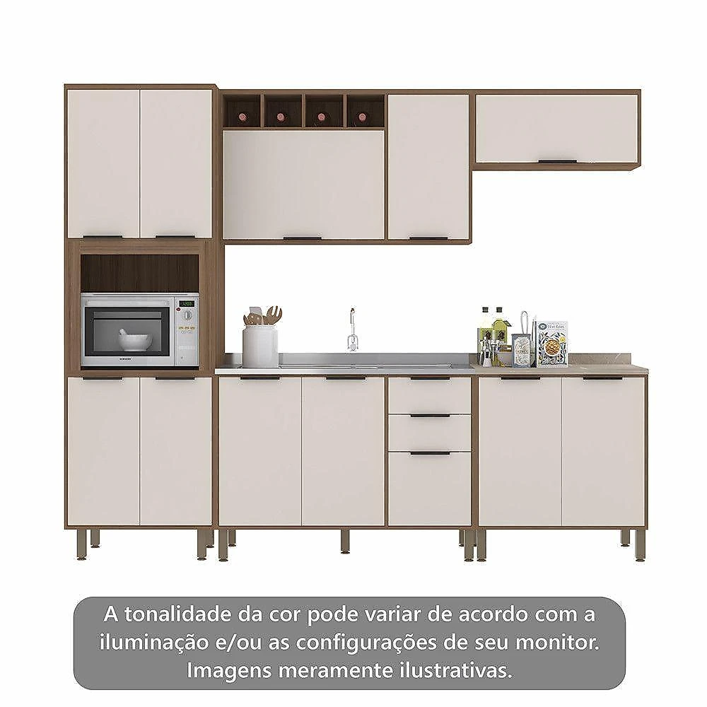 Cozinha Completa 5 Peças Com Aéreos Balcão Aspen Luciane Móveis Vanilla/beige