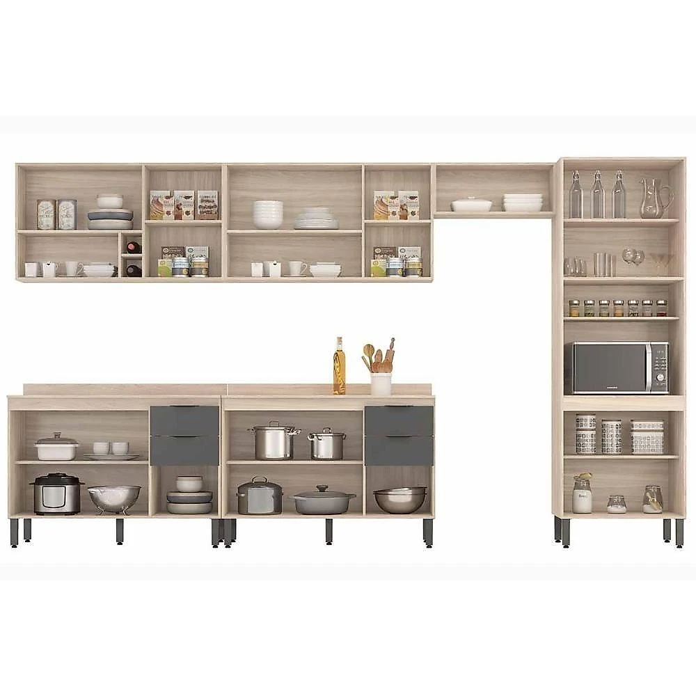 Cozinha Completa Firenze C6P129 9 Portas 2 Gavetas MDF-MDP 120CM Avena e Grafito