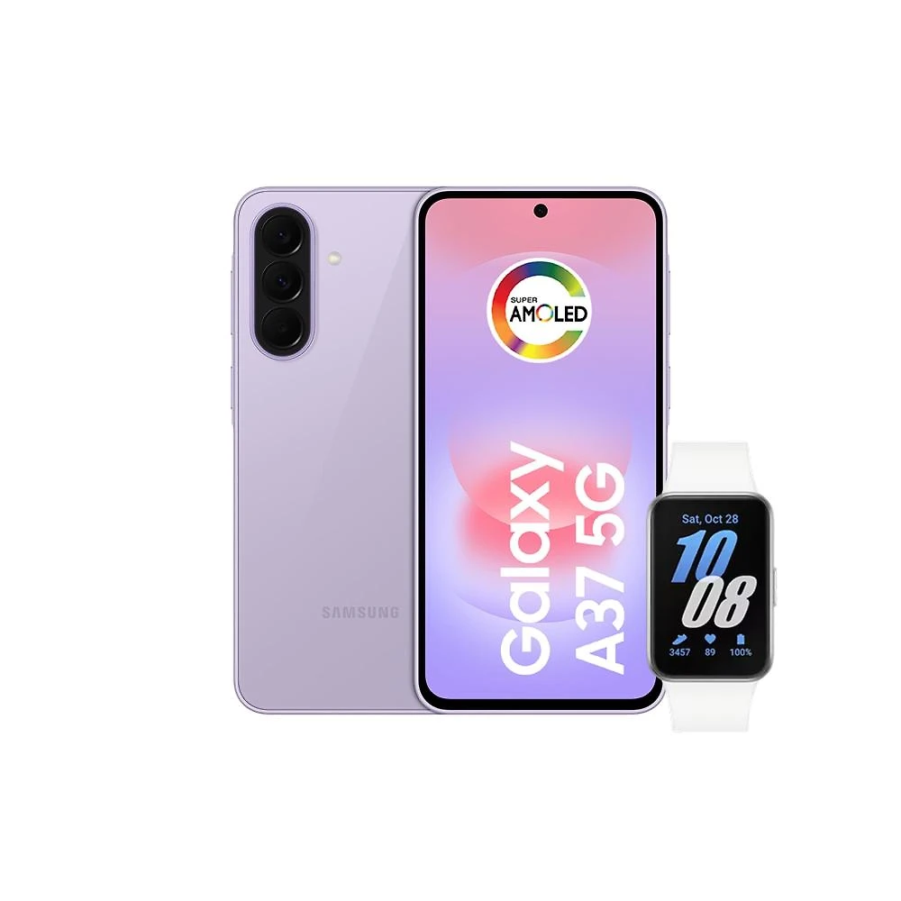 Smartphone samsung galaxy a37 5g tela 6.7" 256gb lavanda + galaxy fit 3 prata