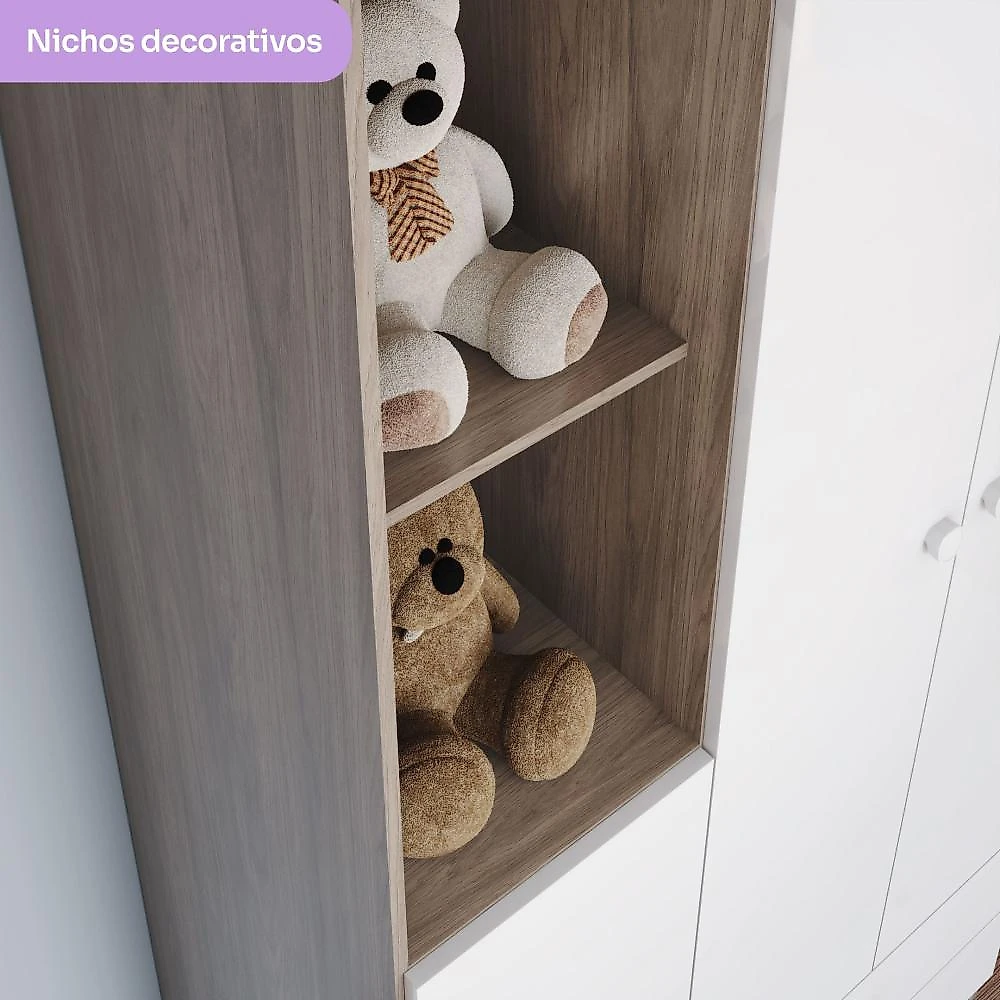 Quarto de Bebê Compacto com Berço e Guarda Roupa Lápis de Cor Espresso Móveis Rústico/Branco