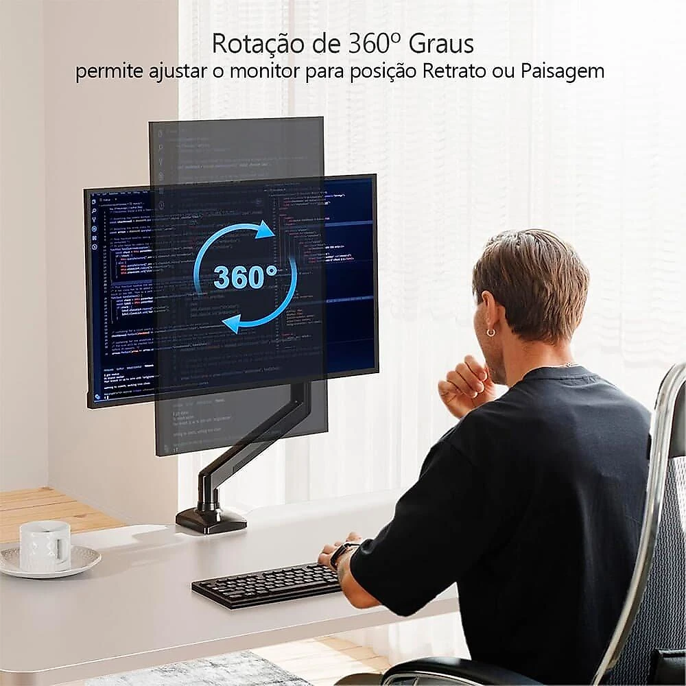 Suporte de Mesa Articulado para Monitor de até 32" Fitter, Ajuste com Pistão a Gás, VESA, Preto - F8