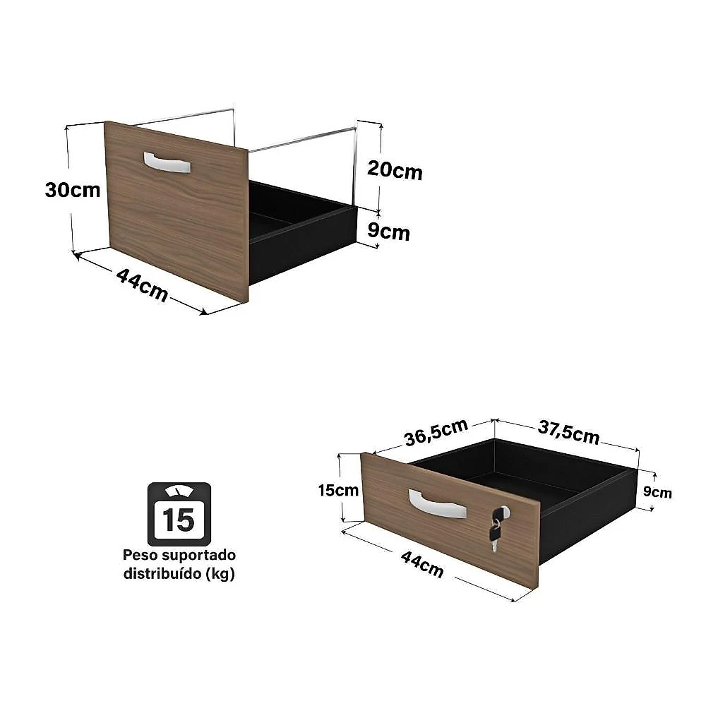 Conjunto Mesa Pedestal e Armário Alto Escritório Nogal / Preto