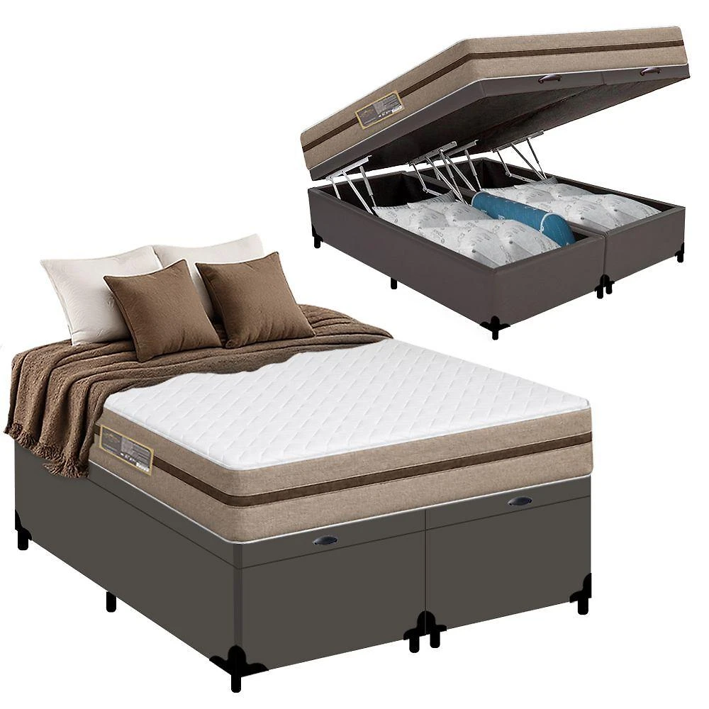 Cama Box com Baú Casal Bioclassic Pillow Top Molas Ensacadas Tecido Branco 138CM Royal Sleep