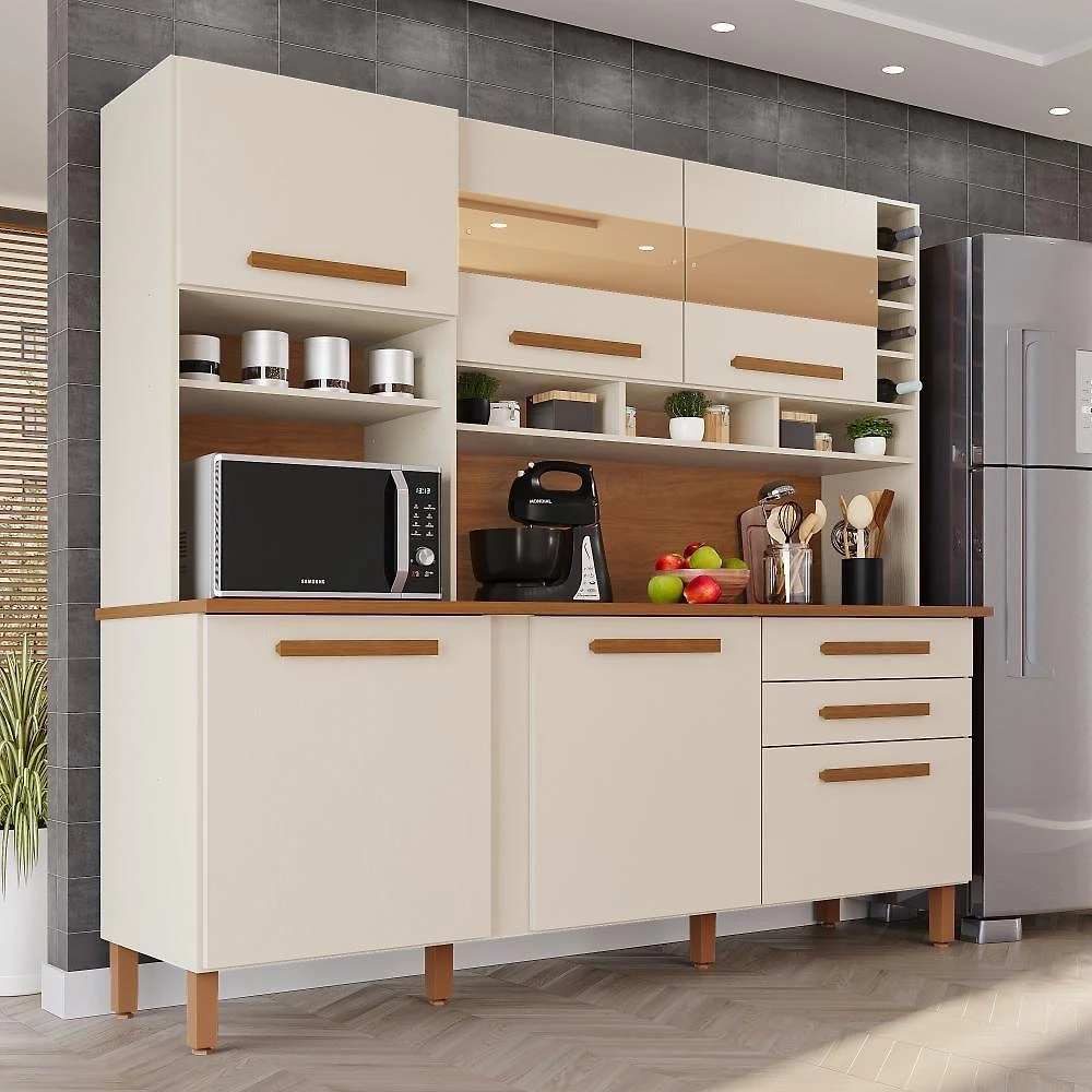 Cozinha Amanda 6 Portas 2 Gavetas MDF-MDP 182CM Amadeirado Tudo de Móveis