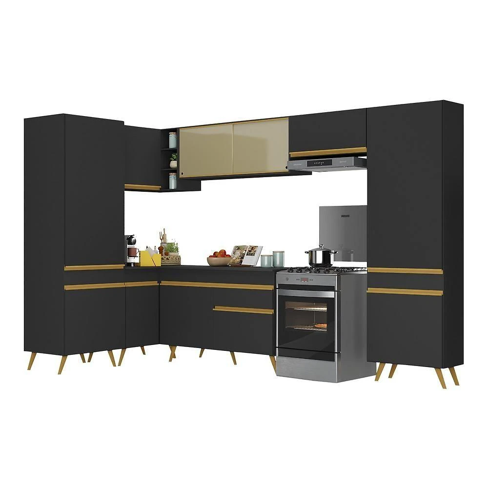 Armário De Cozinha Completa De Canto V2055 Dourado