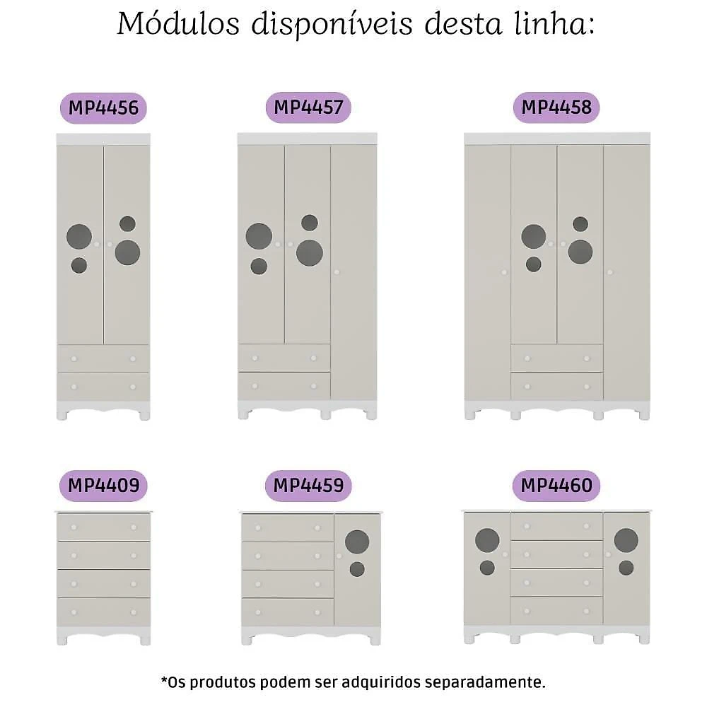Quarto De Bebê Completo Berço Americano 3 Em 1 Colchão Suspiro Multimóveis MP4632 Branco-off White