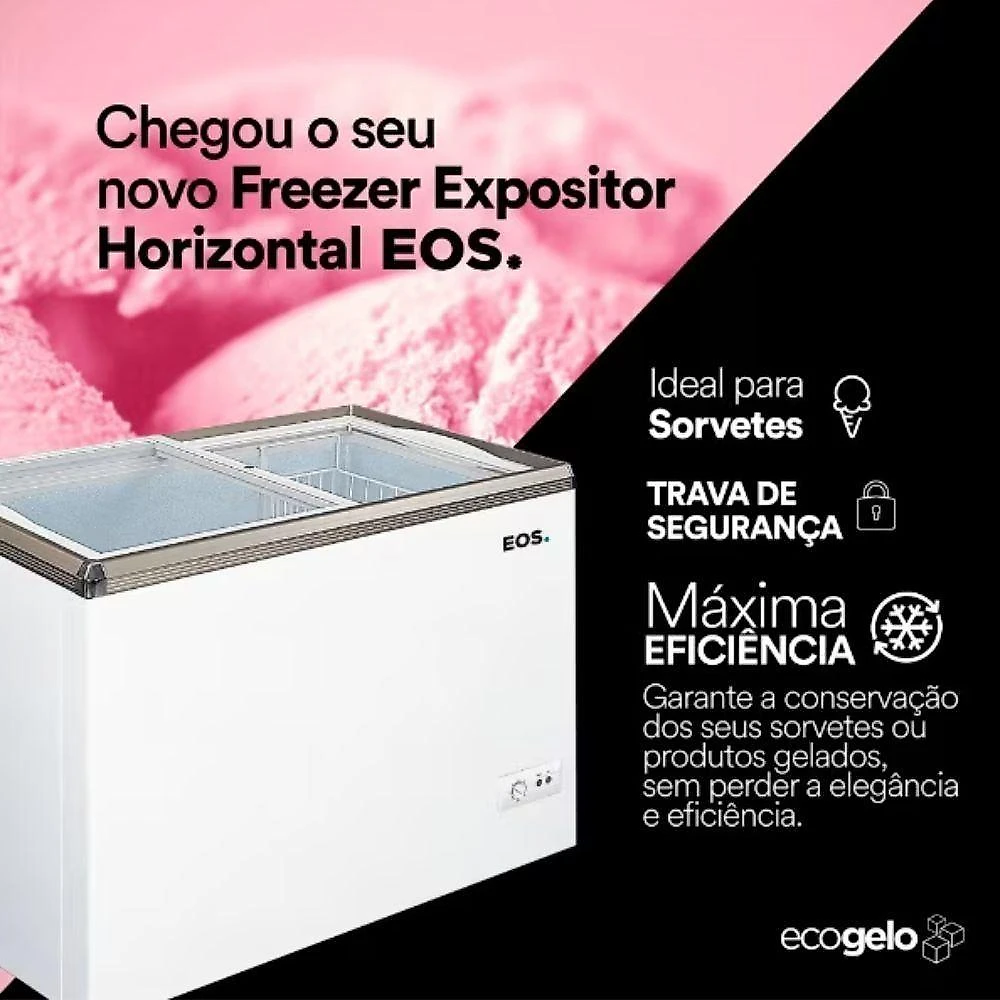Freezer Expositor Horizontal Dupla Ação 410 Litros Eco Gelo Tampa De Vidro EEH500XX Eos 220V