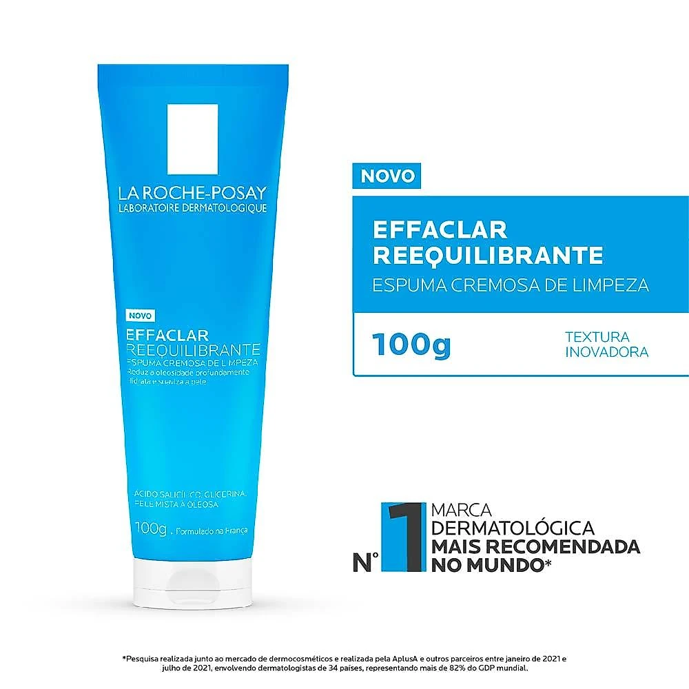 Espuma de limpeza facial cremosa la roche-posay effaclar reequilibrante 100g