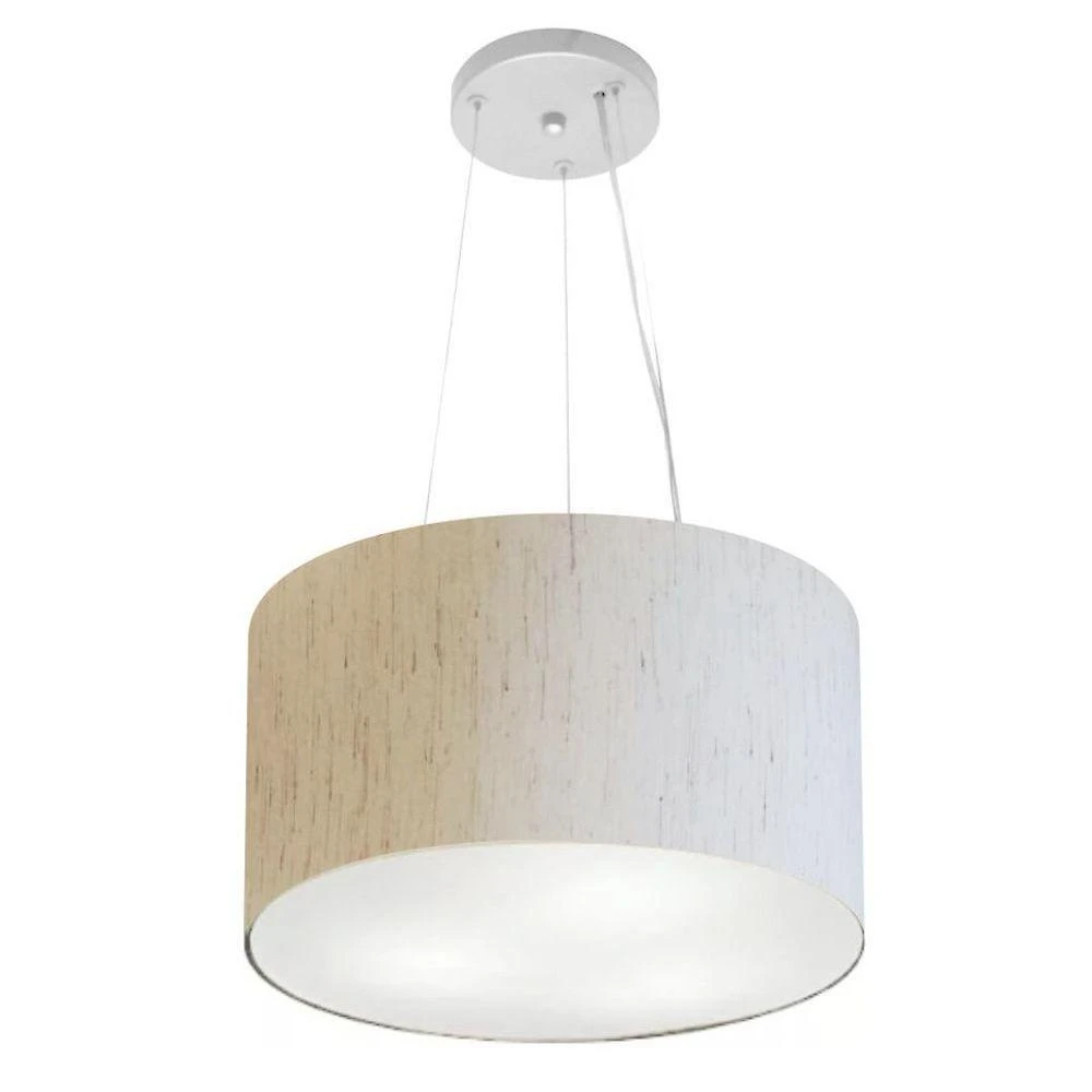 Lustre Pendente Cilíndrico Vivare Md-4182 Cúpula Em Tecido 40x25cm - Bivolt Linho Bege 127/220v