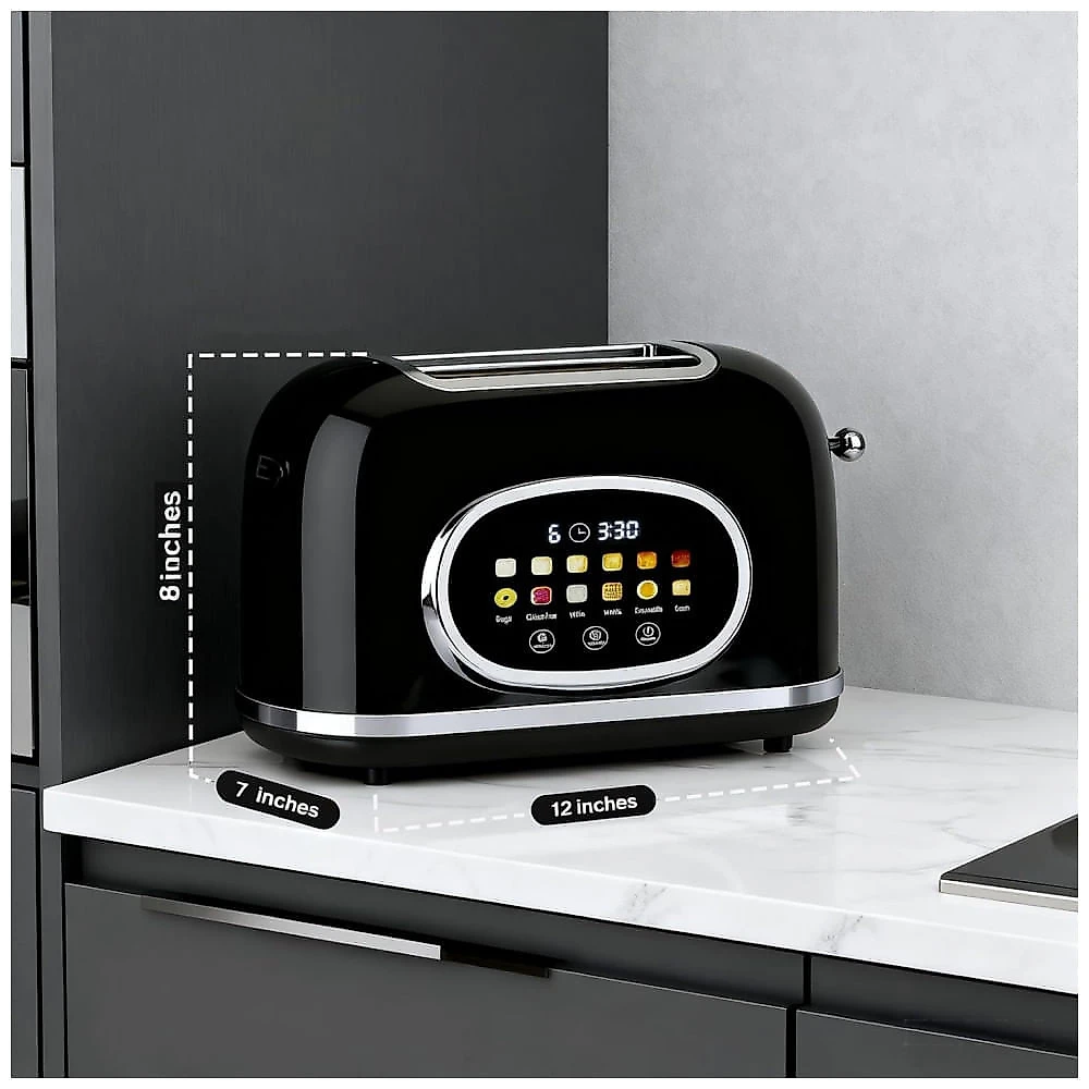 Torradeira 2 Fatias Roter Mond Preta Display Touch 6 Tipos de Pão 9 Níveis Funções Bagel, Reaquecer e Descongelar 1400W 110V
