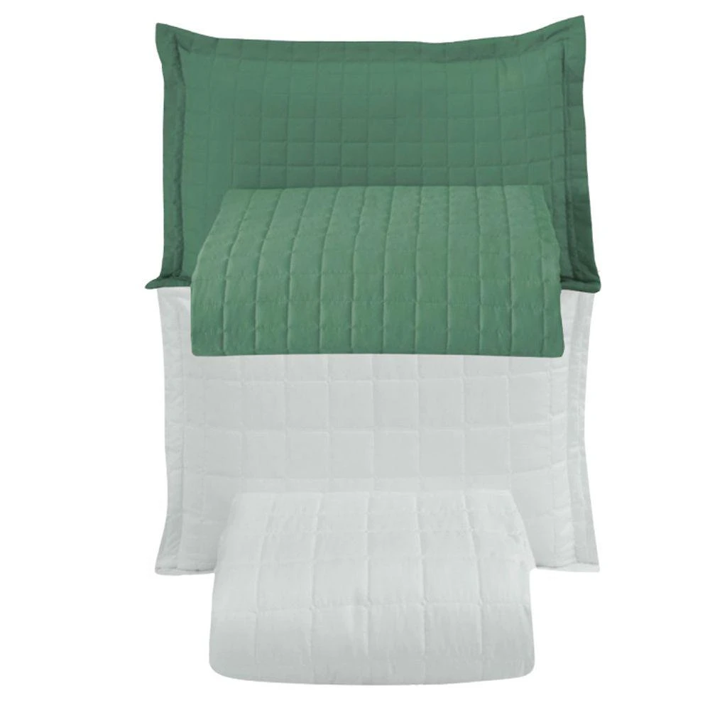Combo 2 Kit Cobre Leito Colcha Monaco Solteiro Dupla Face Verde Branco 100% Poliéster