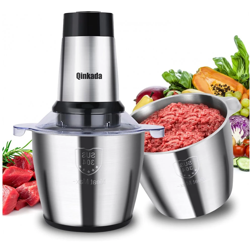Processador de Alimentos Multifuncional 3,5 Litros com 3 Velocidades e 2 Tigelas de Aço Inoxidável, 110V 500W, Qi...