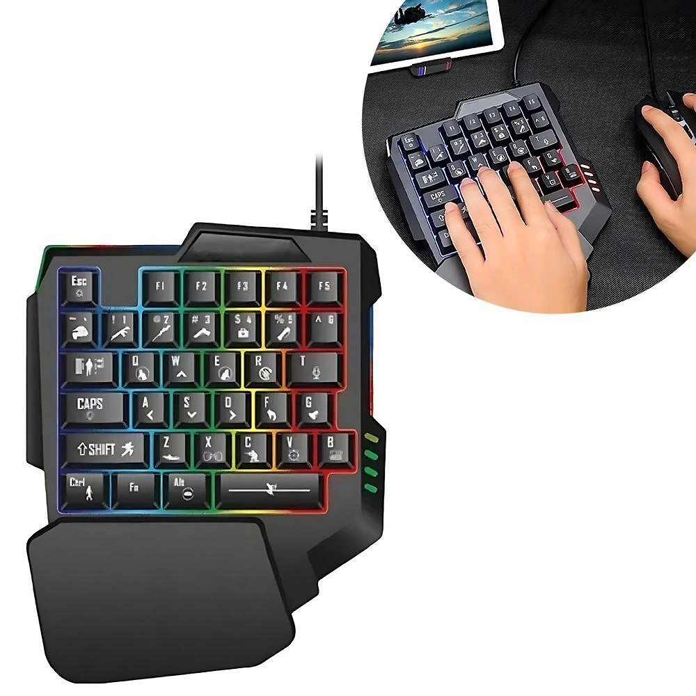 Teclado Gamer Semi Mecânico uma Mão RGB 35 Teclas USB