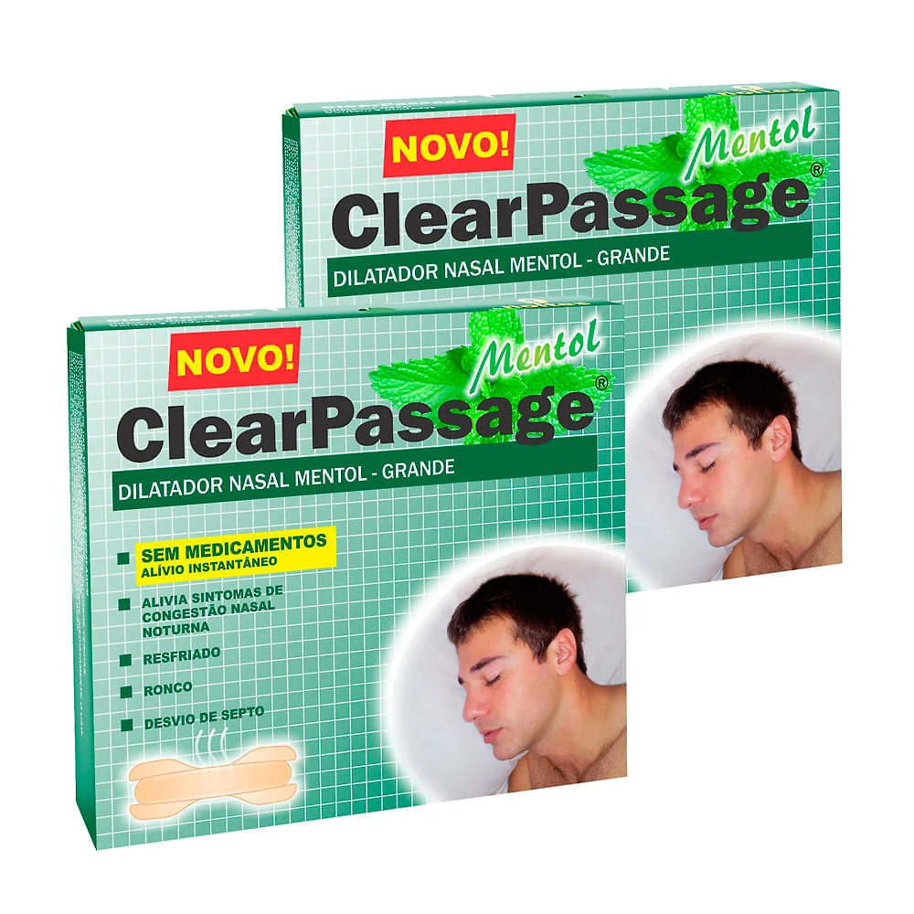 Kit 2 Dilatador Nasal ClearPassage Mentol Tamanho Grande com 9 Unidades