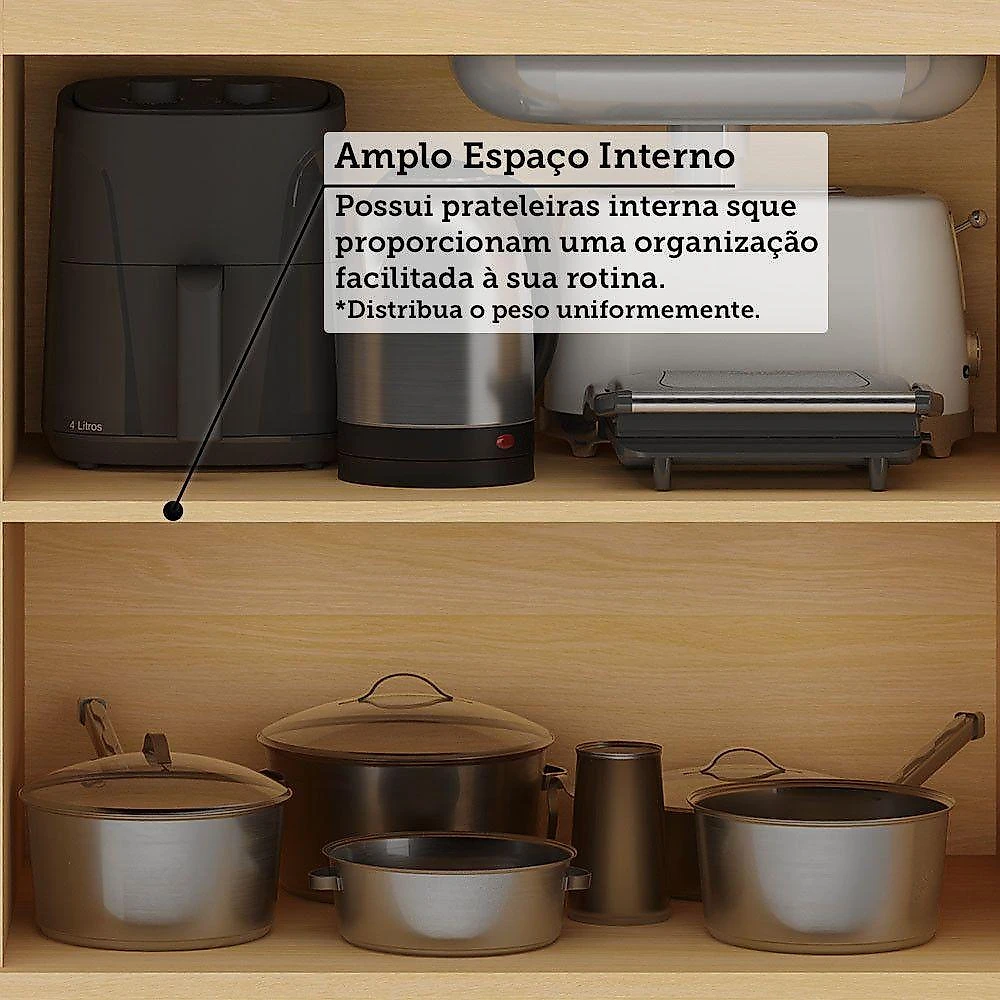 Cozinha Compacta Aura 5 Portas 2 Gavetas MDF 200CM Amadeirado