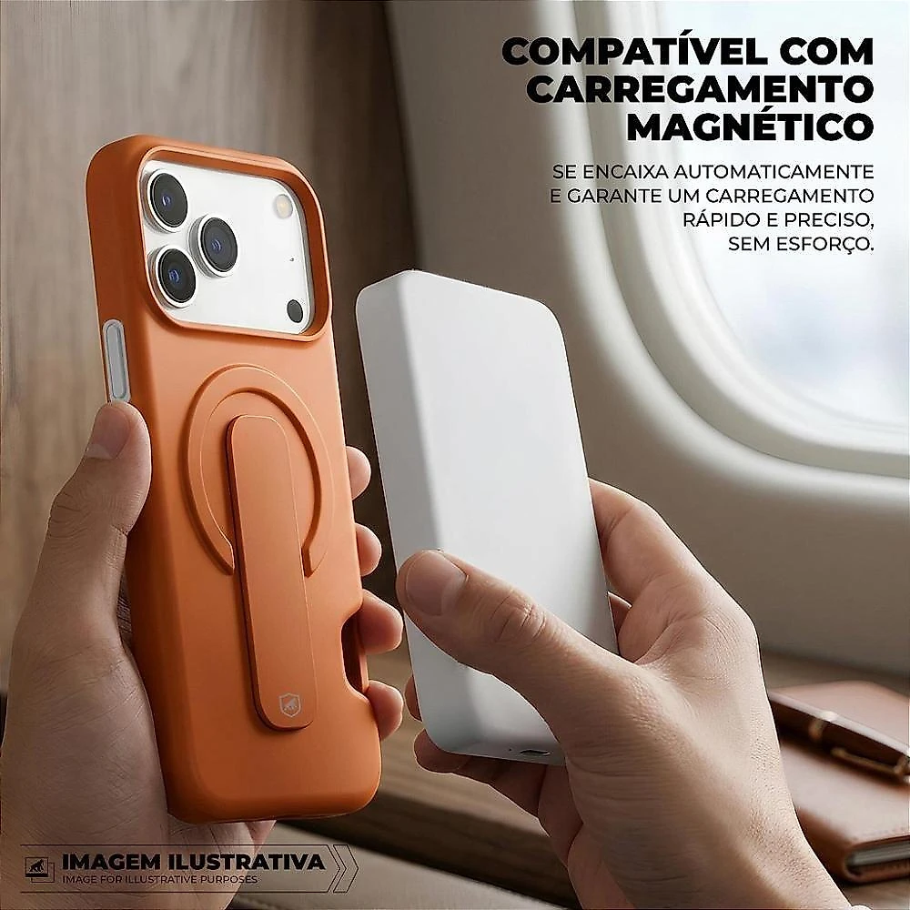 Capa Gshield Card Ring Iphone 17 Pro Max Laranja com Compartimento