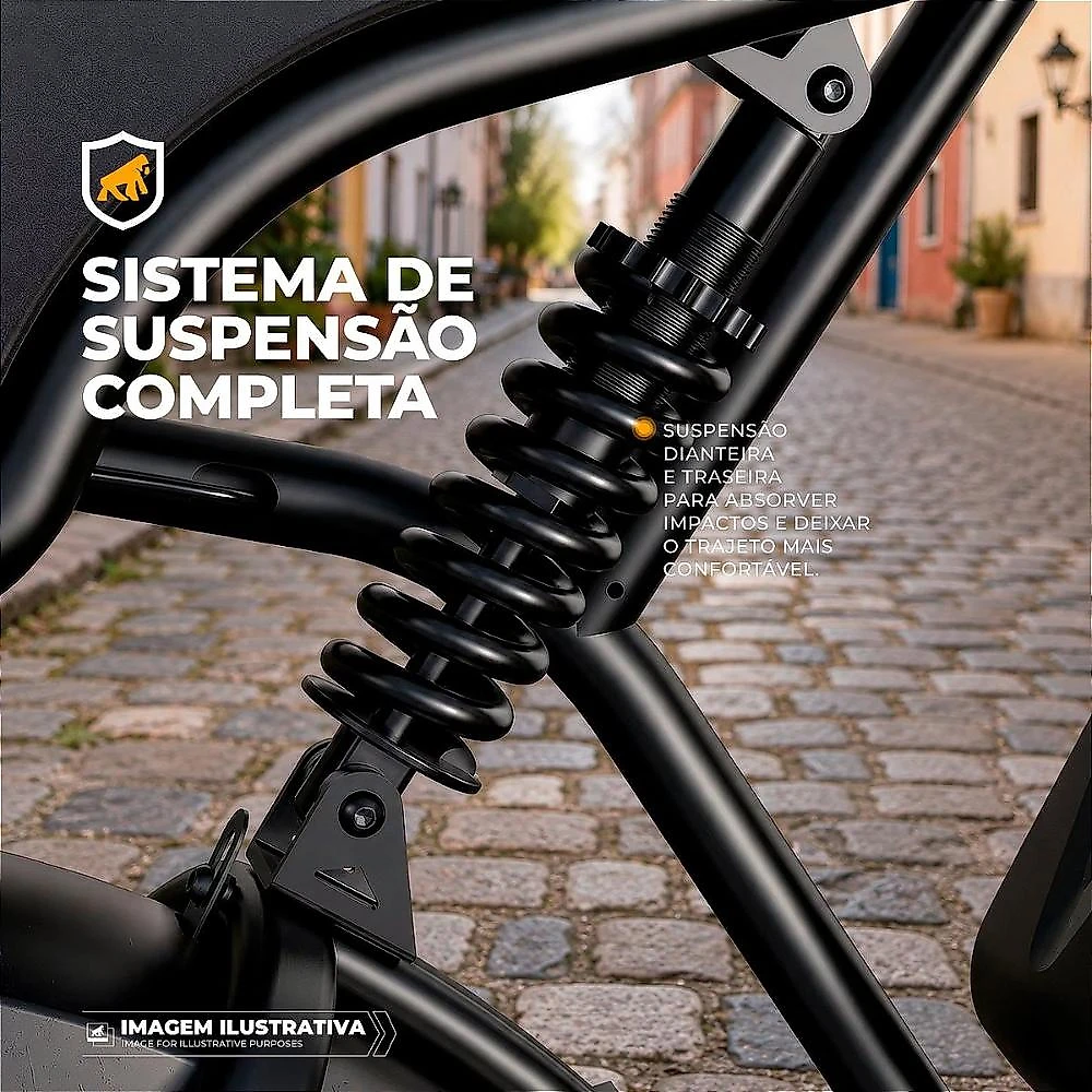Bicicleta Elétrica 1000W Fat Tire Aro 20, Suspensão Dupla, Freios Hidráulicos, Shimano 7 Marchas e Autonomia de 65 km - Ebike - Gshield