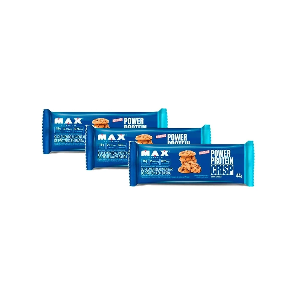 Kit 3 Barra de Proteína Power Protein Crisp Max Titanium com 15g de Proteína Sabor Cookies 44g