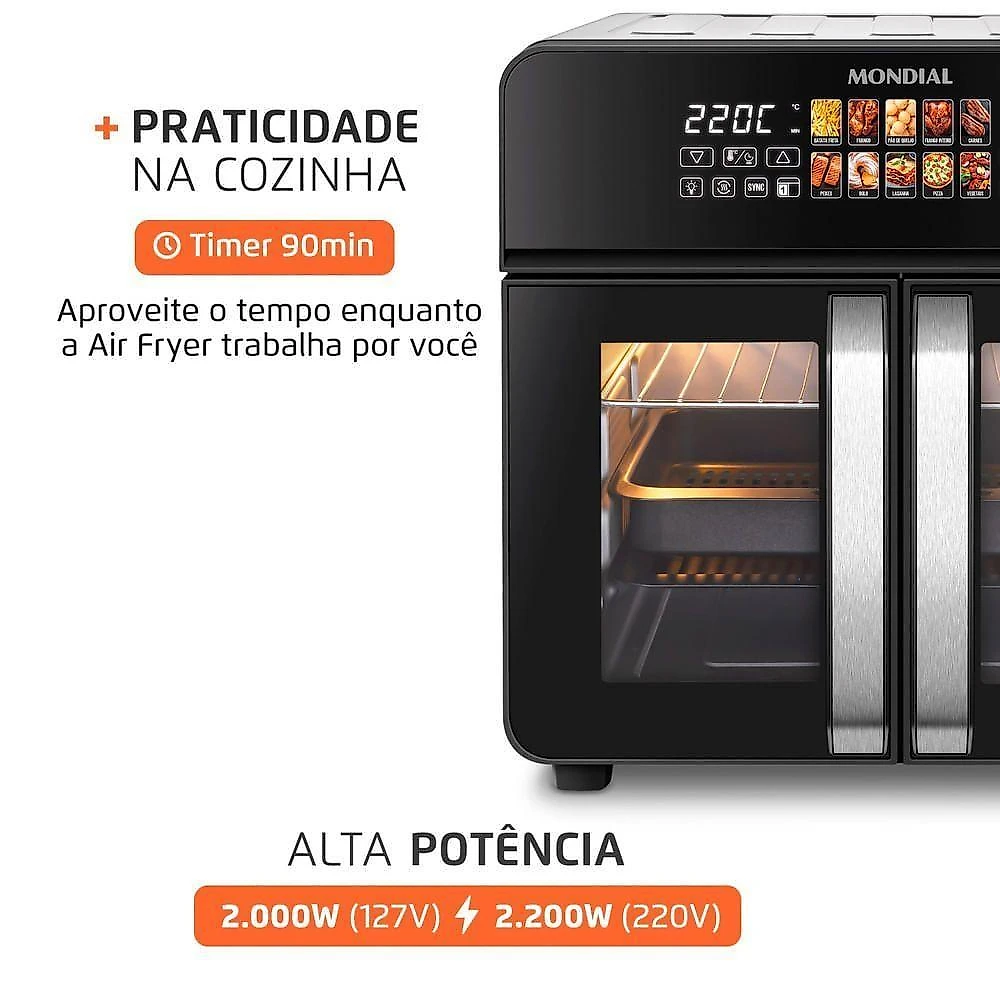 Air fryer forno sem Óleo mondial afdo-25l-fd 25l 2000w preto inox 220v