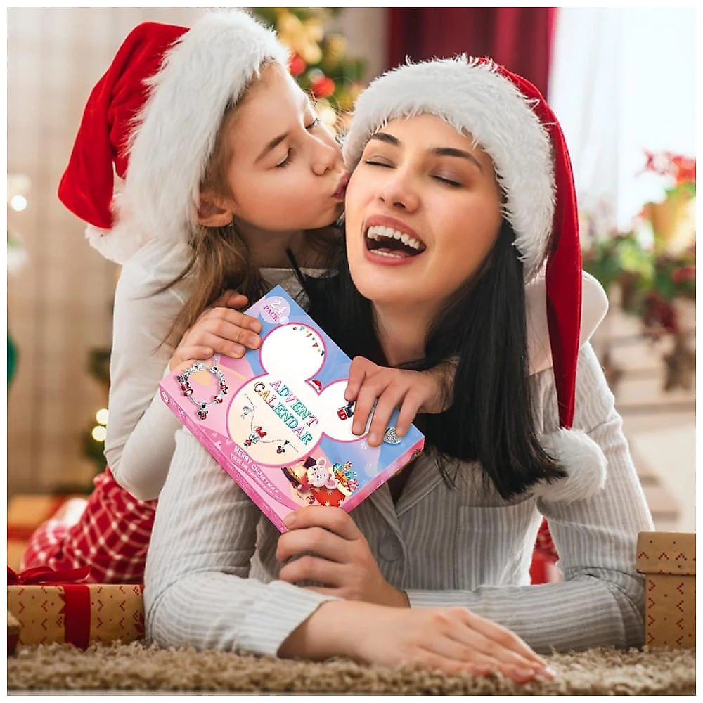 Calendário do Advento de Natal 2025 para Meninas - Contagem Regressiva de 24 Dias com Pulseira e Colar DIY - Charme Fofo - Myouth,