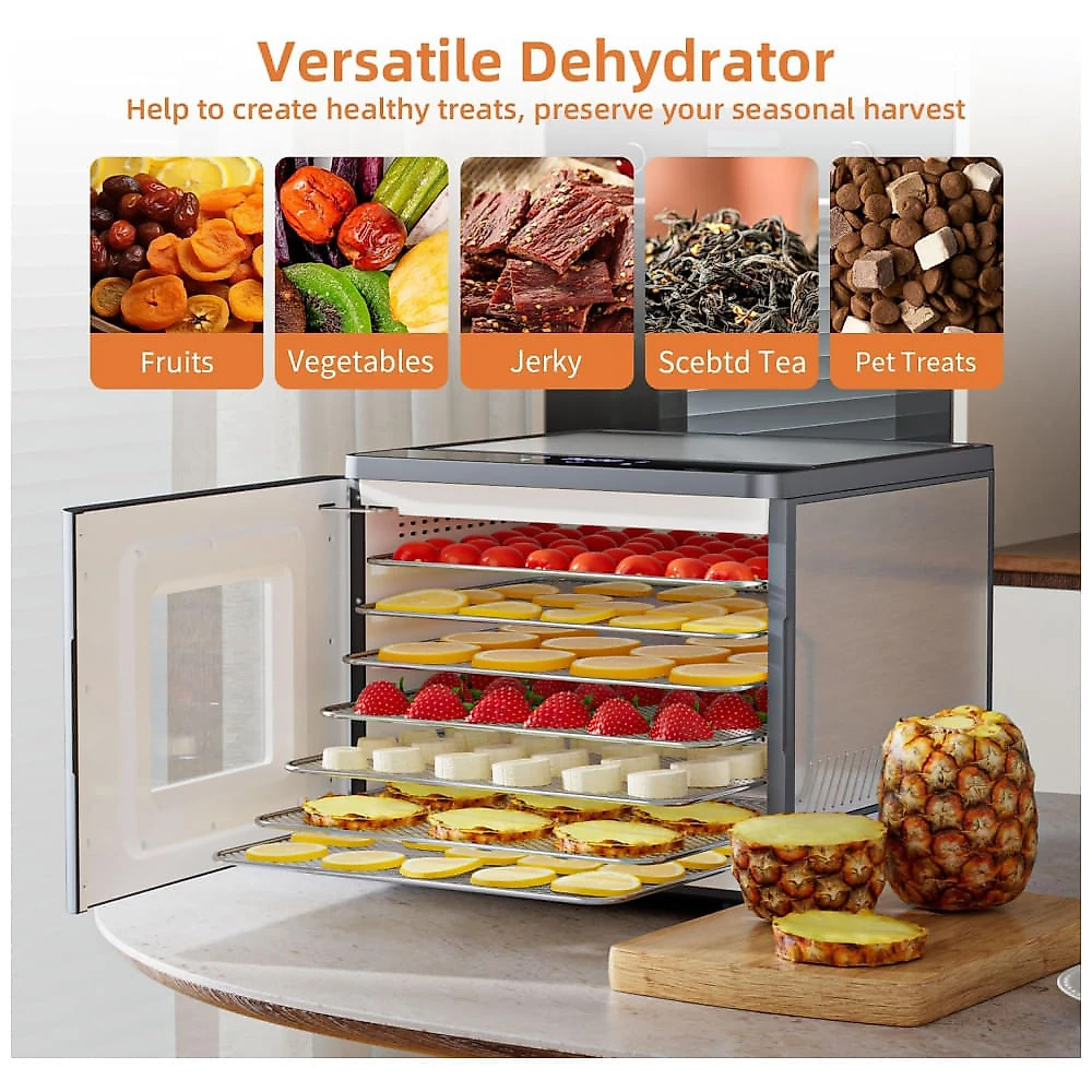 Desidratador de Alimentos TINANA de Aço Inoxidável para Carne - Desidratador Digital para Frutas, Ervas e Carne Seca. 110v