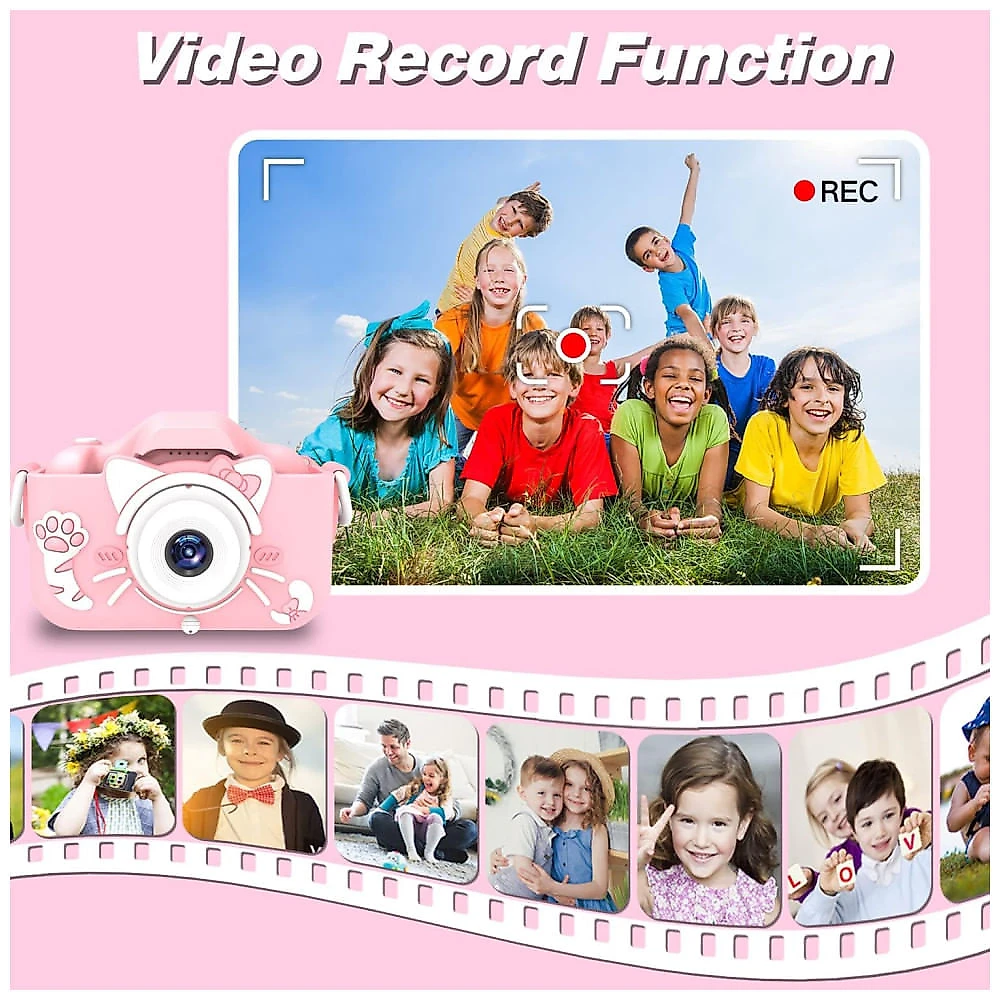 Câmera infantil Goopow para crianças de 3 a 8 anos, com vídeo HD 1080p, 12 MP, zoom digital 8x, 28 molduras divertidas, jogos e cartão SD de 32 GB.