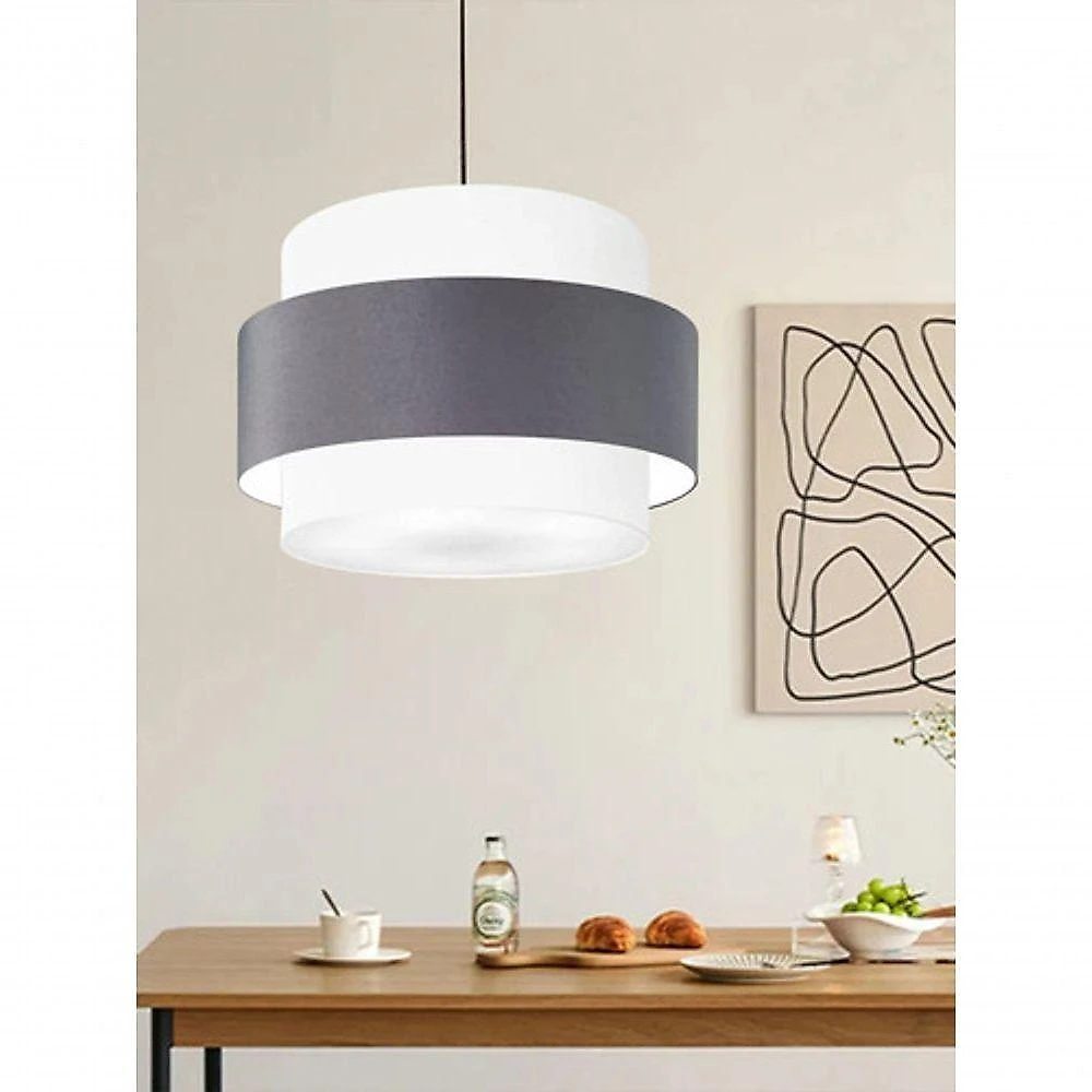 Lustre Sala De Jantar Com Desvio Vivare Md-4401 Cúpula Em Tecido 60cm Branco-cinza-escuro-branco 127/220v