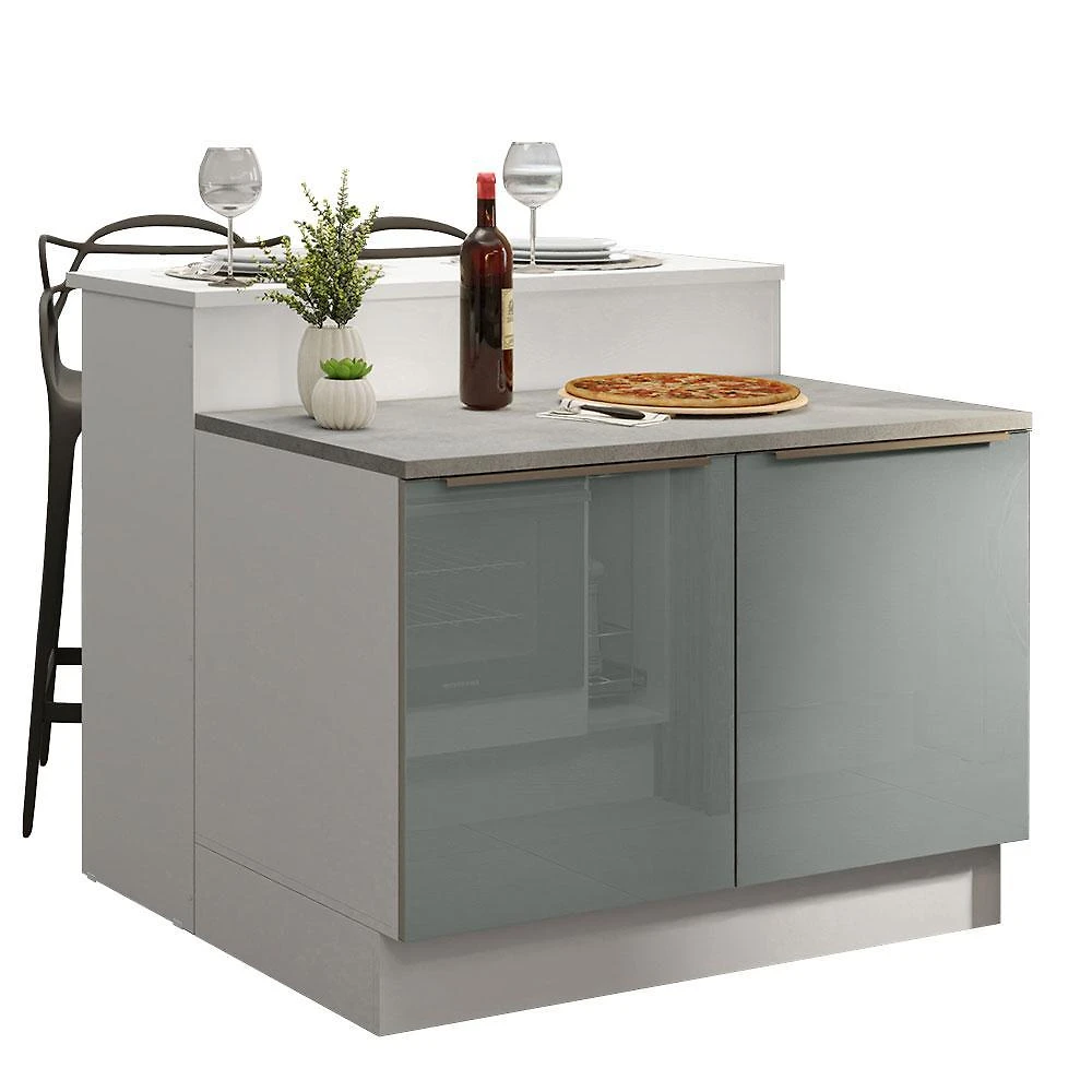 Ilha de cozinha com bancada e balcão 120 cm branco/cinza lux madesa