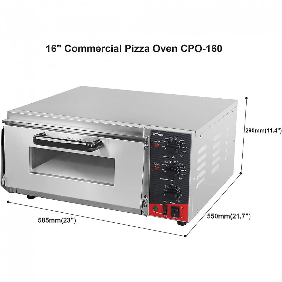 Forno de Pizza Elétrico com Pedra de Pizza e Temporizador 110V 1600W Crosson Prata