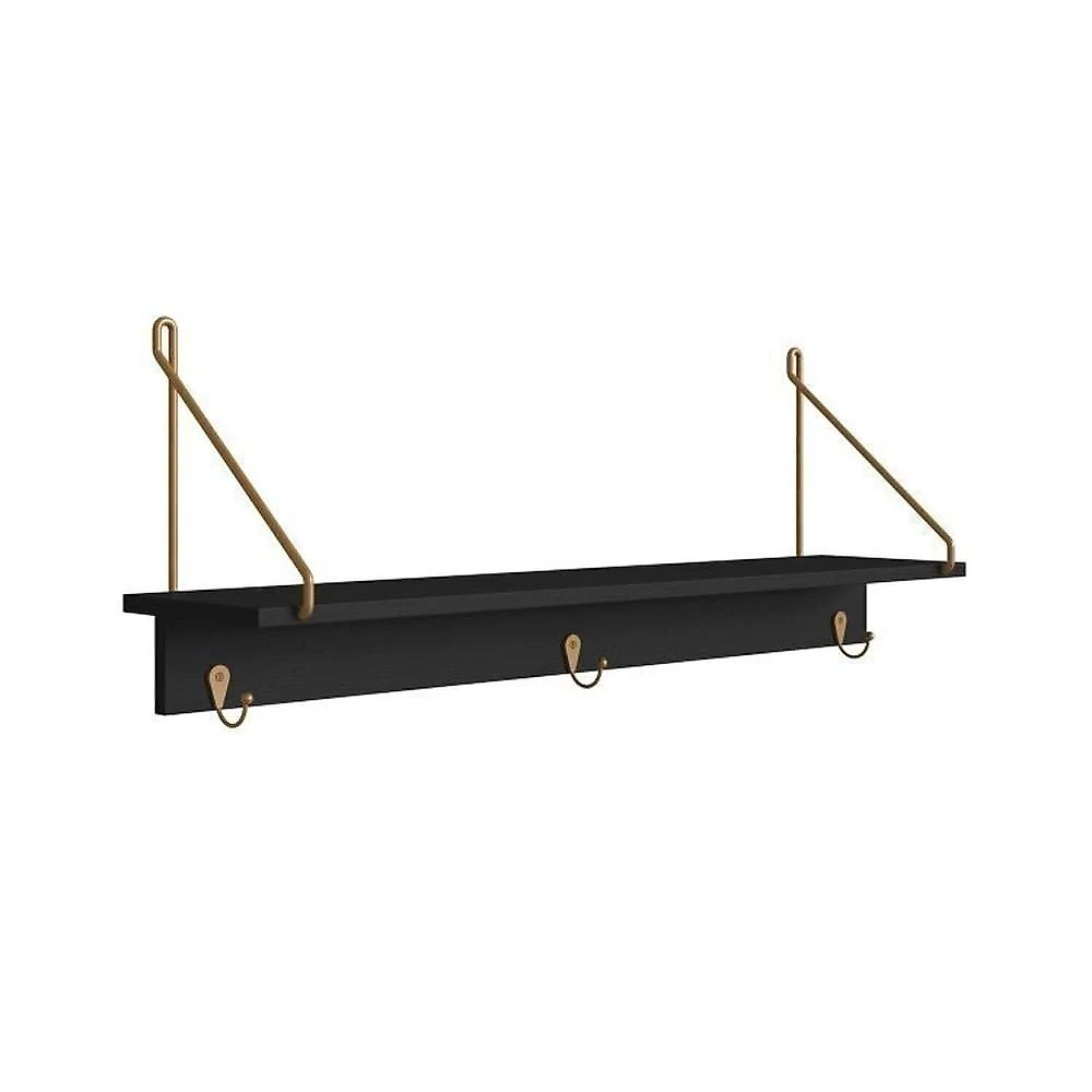 Conjunto Sapateira Banco Estofada e Prateleira Pé Metal Oslo Nero/Dourado