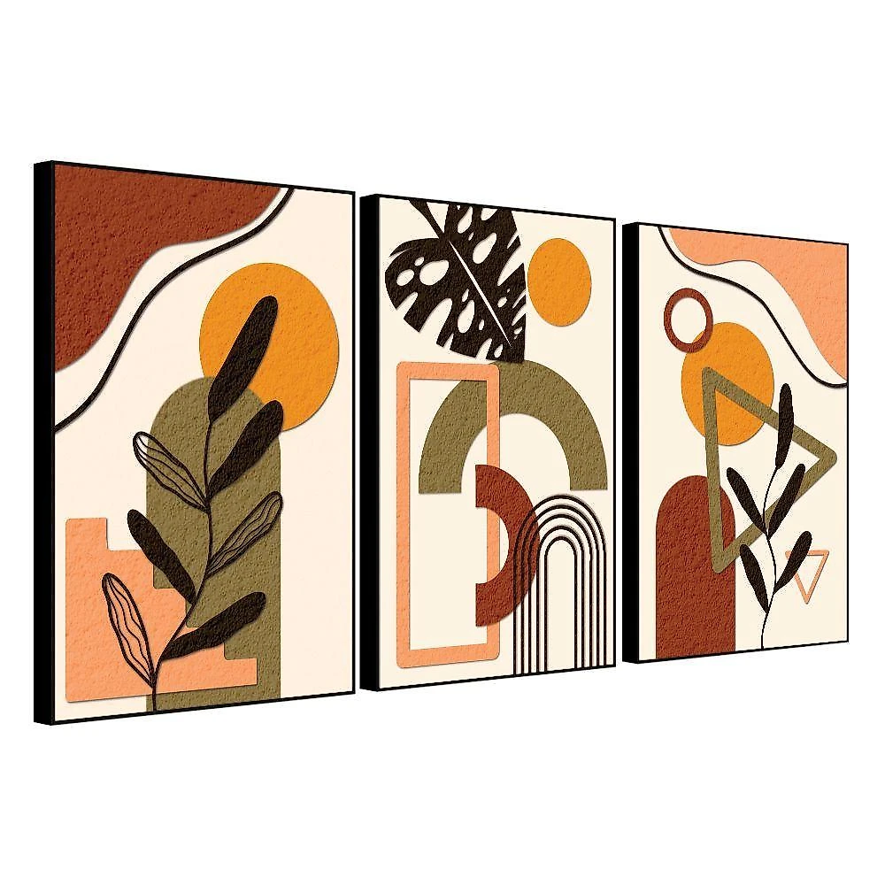 Quadro Decorativo Folhas Formas e Cores Retangular 40x60CM em MDF com Moldura Preta Soleil Home webcontinental-7908118135634