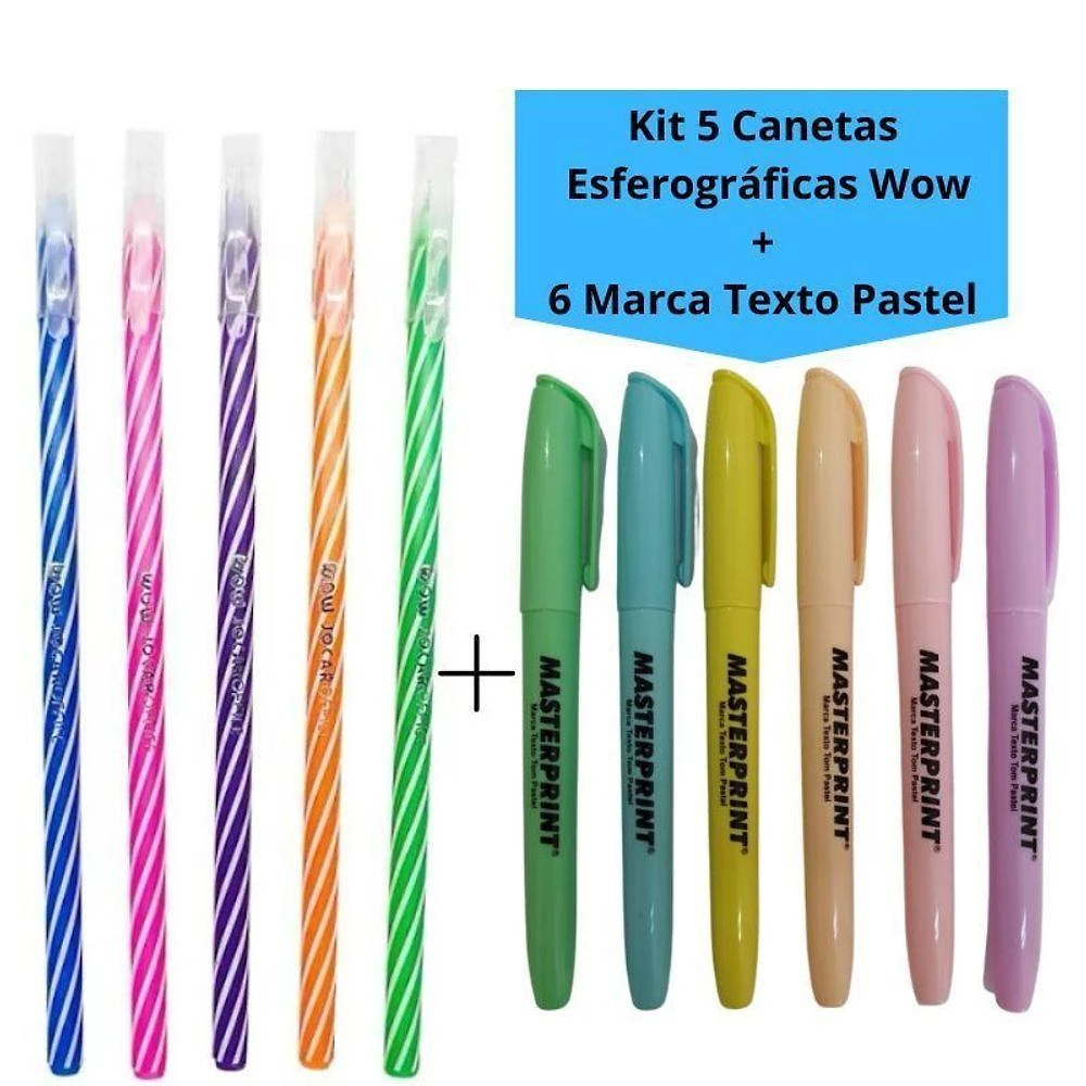 Kit de Canetas Esferográficas e Marca Texto OEM Jocar 0.7 Masterprint 11 Peças 5 Canetas+6 Marca