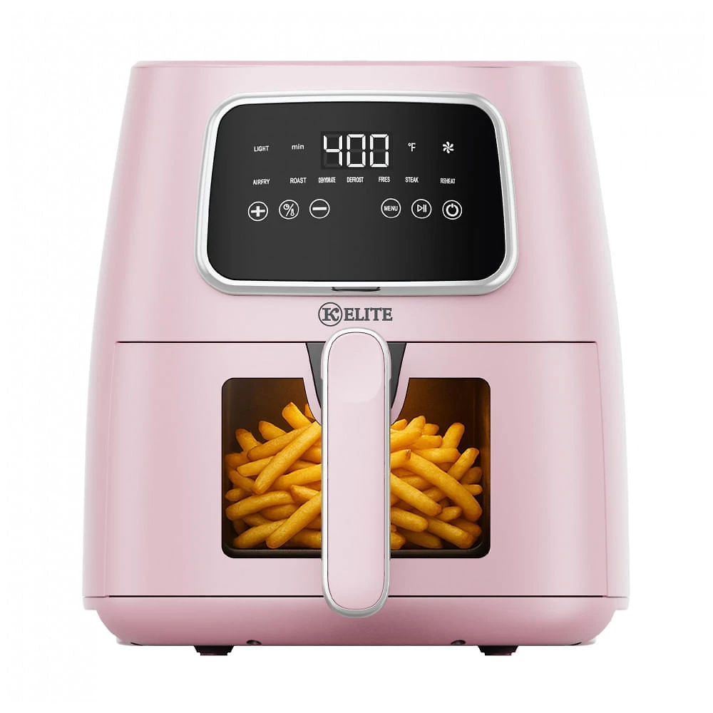 Fritadeira Elétrica Air Fryer Kitchen Elite Rosa 5,5L Digital 7 em 1 1500W 110V