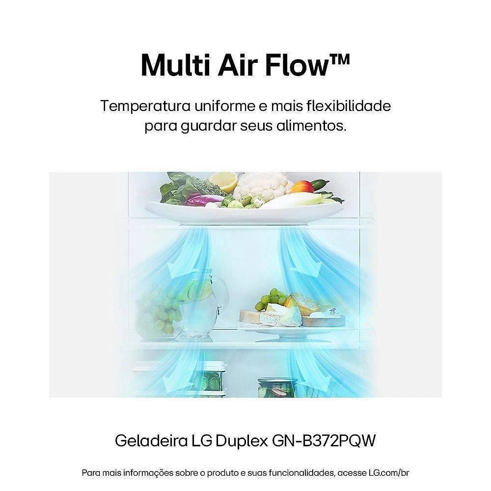 Geladeira lg frost free gn-b372pqw duplex com tecnologia smart inverter, linear cooling e multi air flow branca - 375 litros 110
