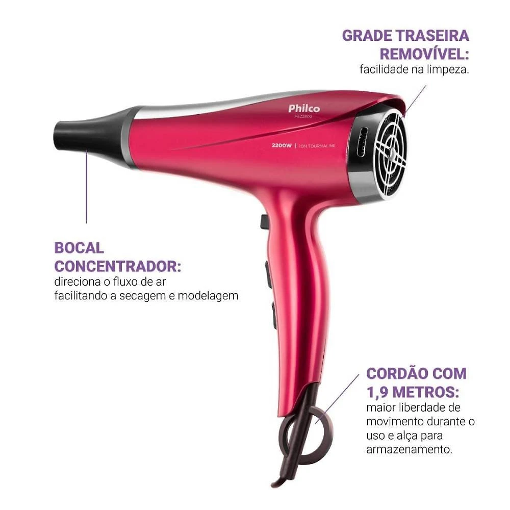 Miniatura Secador De Cabelo Philco Psc2300 Bivolt