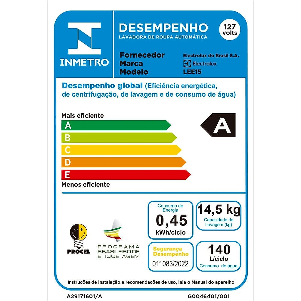 Máquina de Lavar 14,5 kg JeteClean com Cesto Inox LEE15 Electrolux Branco - 110V